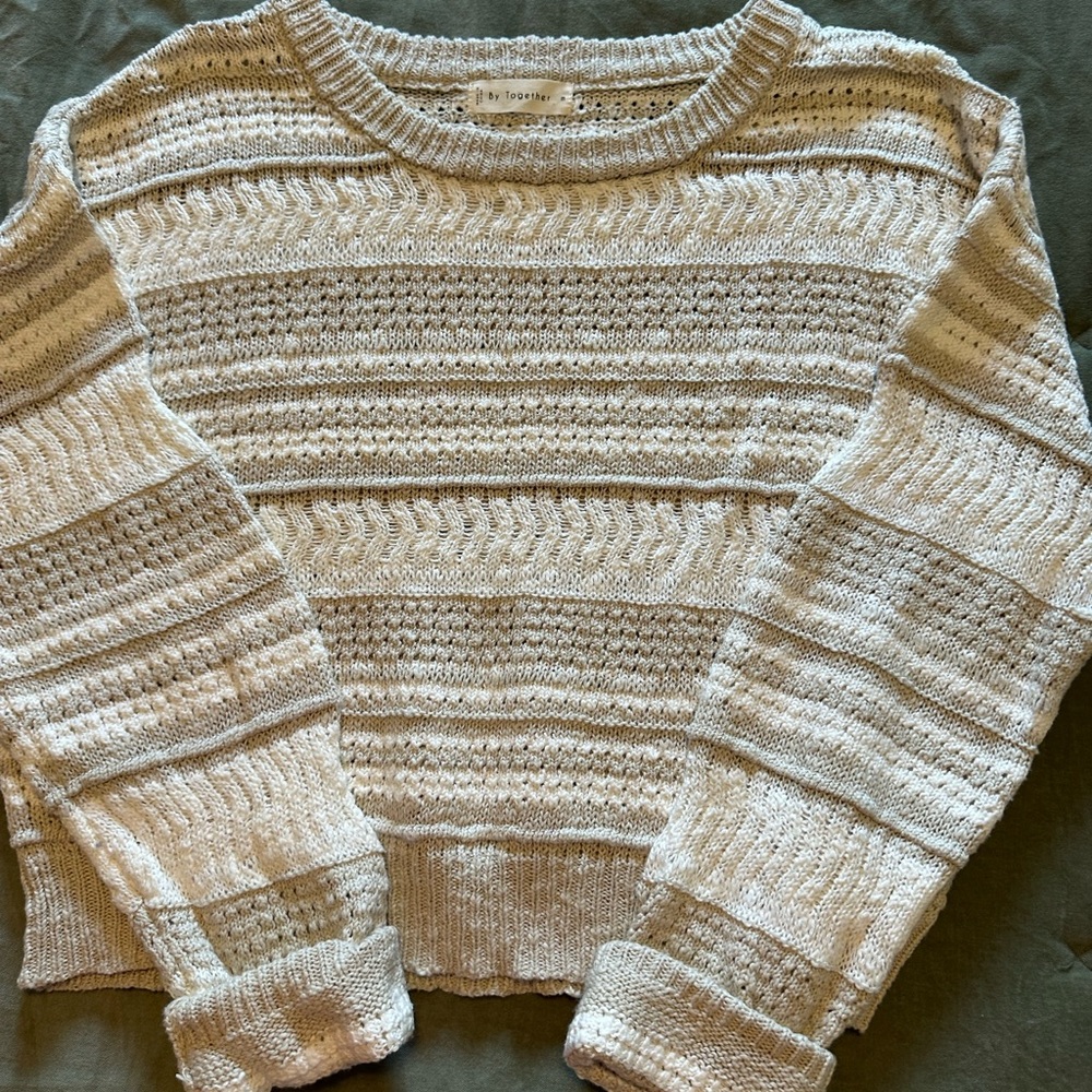 Together Cream and Gray Striped Sweater